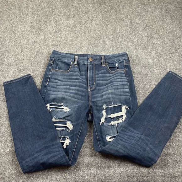 AMERICAN EAGLE Women’s Curvy Hi-Rise Jegging Next Level Stretch distressed sz 10 - Picture 1 of 9